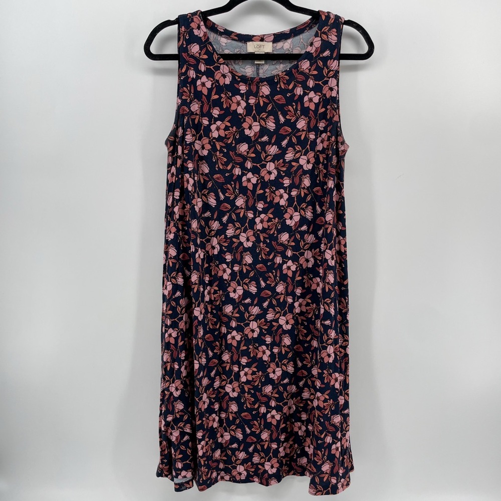 Loft Shift Dress Navy Pink Floral Sleeveless M